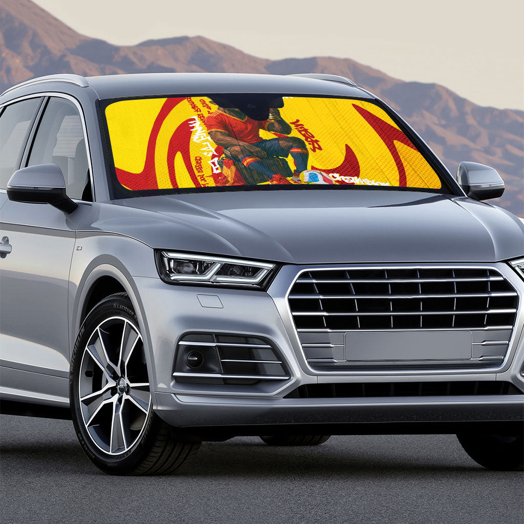 Spain Football Bull Mascot Auto Sun Shade Spanish Pride Champion Soccer Trophy Graffiti