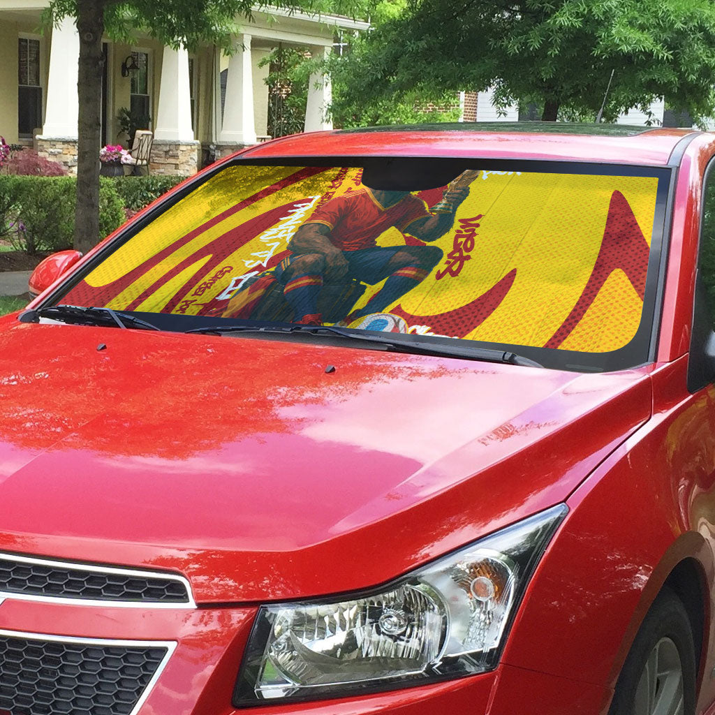 Spain Football Bull Mascot Auto Sun Shade Spanish Pride Champion Soccer Trophy Graffiti