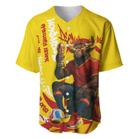 Spain Football Bull Mascot Baseball Jersey Spanish Pride Champion Soccer Trophy Graffiti