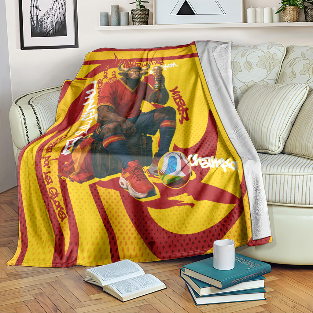 Spain Football Bull Mascot Blanket Spanish Pride Champion Soccer Trophy Graffiti