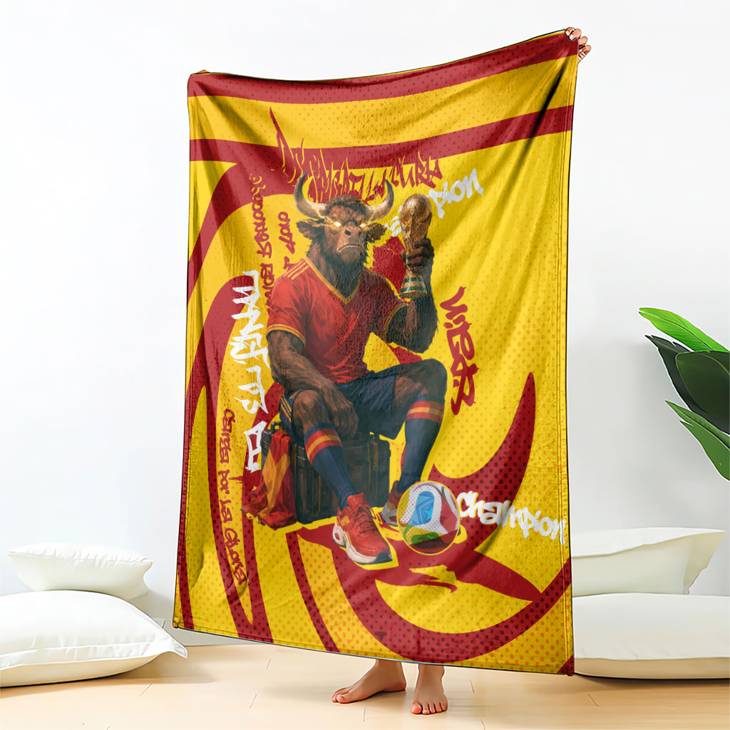Spain Football Bull Mascot Blanket Spanish Pride Champion Soccer Trophy Graffiti