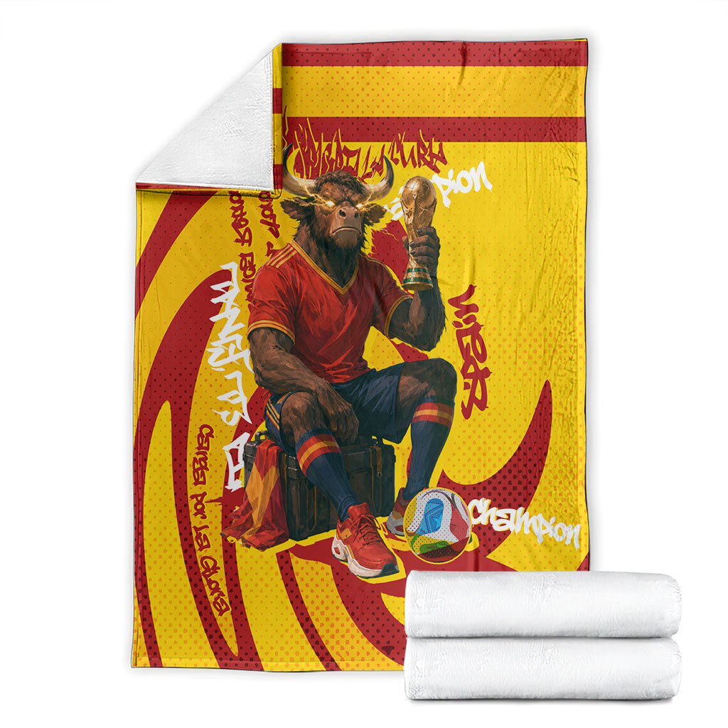Spain Football Bull Mascot Blanket Spanish Pride Champion Soccer Trophy Graffiti