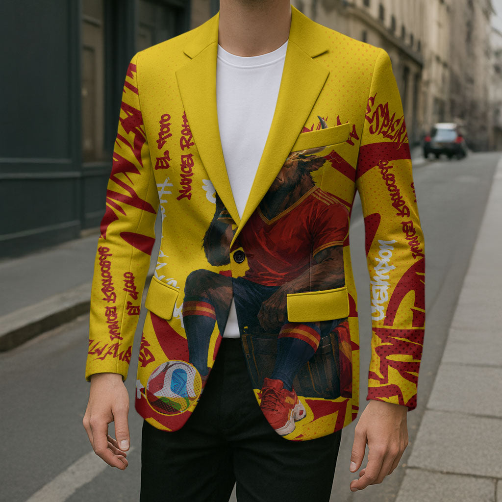 Spain Football Bull Mascot Blazer Spanish Pride Champion Soccer Trophy Graffiti