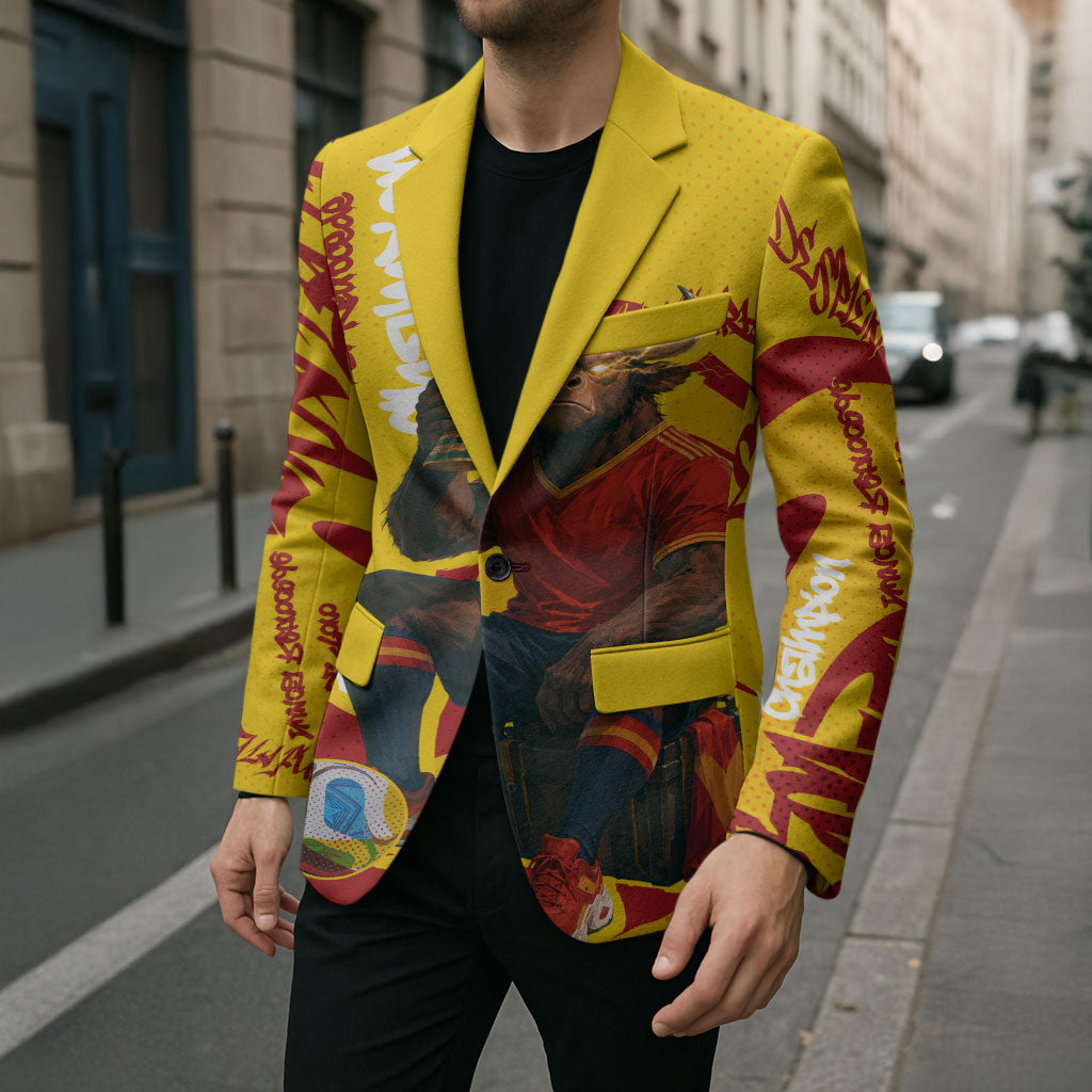 Spain Football Bull Mascot Blazer Spanish Pride Champion Soccer Trophy Graffiti