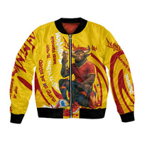 Spain Football Bull Mascot Bomber Jacket Spanish Pride Champion Soccer Trophy Graffiti