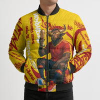 Spain Football Bull Mascot Bomber Puffer Jacket Spanish Pride Champion Soccer Trophy Graffiti
