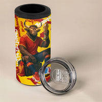 Spain Football Bull Mascot 4 in 1 Can Cooler Tumbler Spanish Pride Champion Soccer Trophy Graffiti