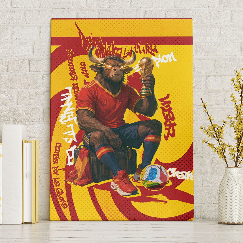 Spain Football Bull Mascot Canvas Wall Art Spanish Pride Champion Soccer Trophy Graffiti
