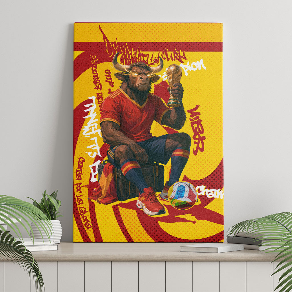 Spain Football Bull Mascot Canvas Wall Art Spanish Pride Champion Soccer Trophy Graffiti