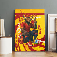 Spain Football Bull Mascot Canvas Wall Art Spanish Pride Champion Soccer Trophy Graffiti