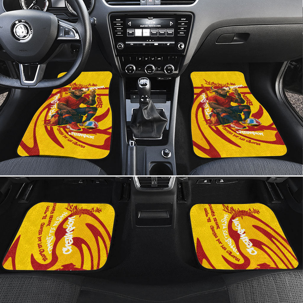 Spain Football Bull Mascot Car Mats Spanish Pride Champion Soccer Trophy Graffiti