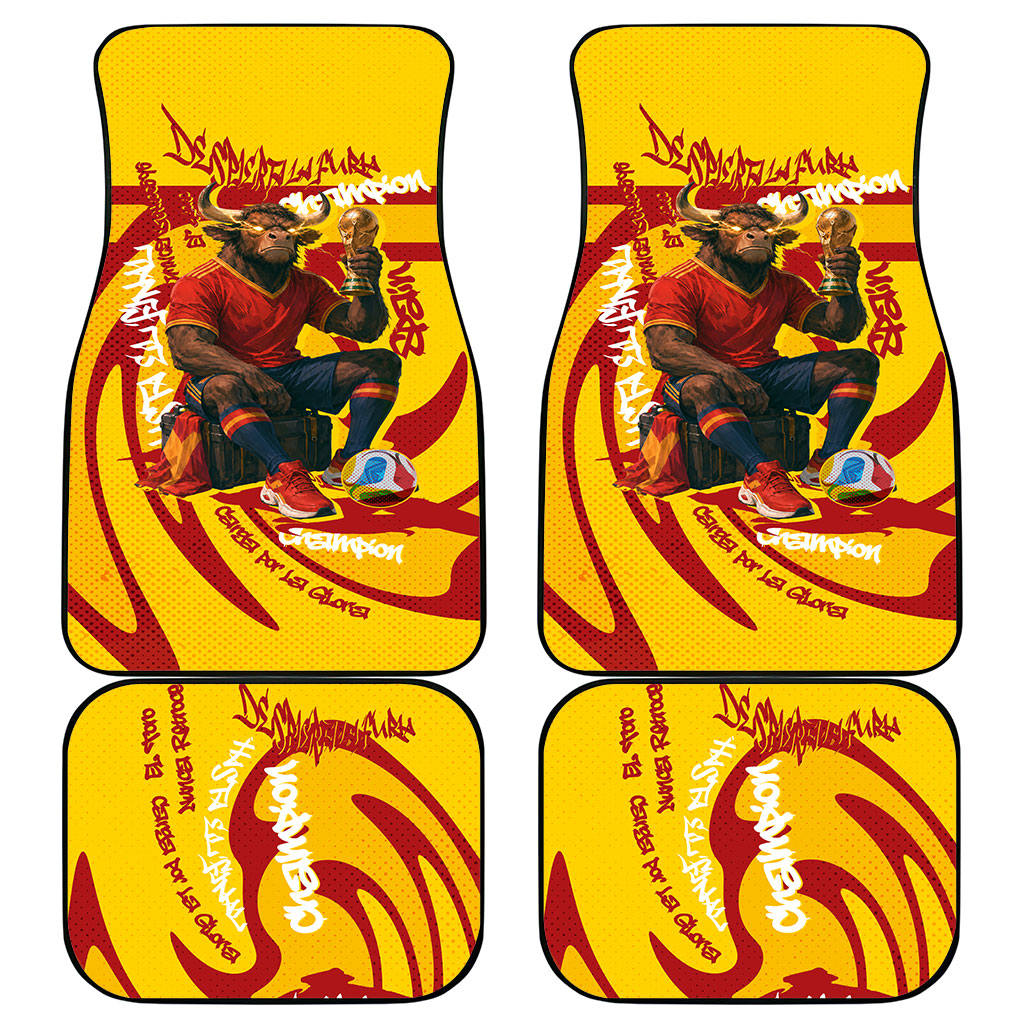 Spain Football Bull Mascot Car Mats Spanish Pride Champion Soccer Trophy Graffiti