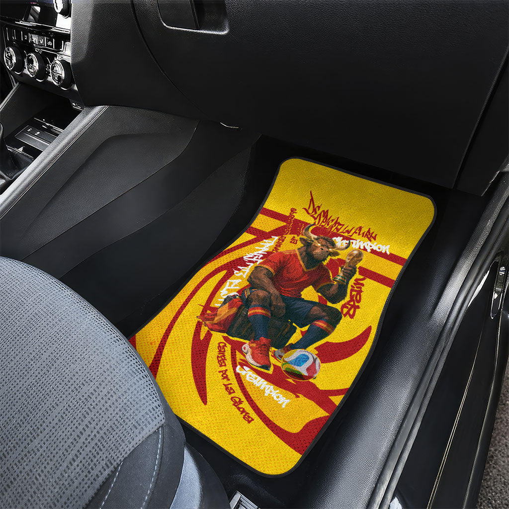 Spain Football Bull Mascot Car Mats Spanish Pride Champion Soccer Trophy Graffiti