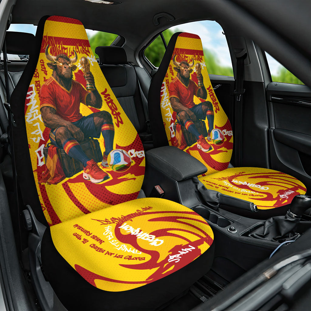 Spain Football Bull Mascot Car Seat Cover Spanish Pride Champion Soccer Trophy Graffiti