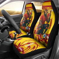 Spain Football Bull Mascot Car Seat Cover Spanish Pride Champion Soccer Trophy Graffiti