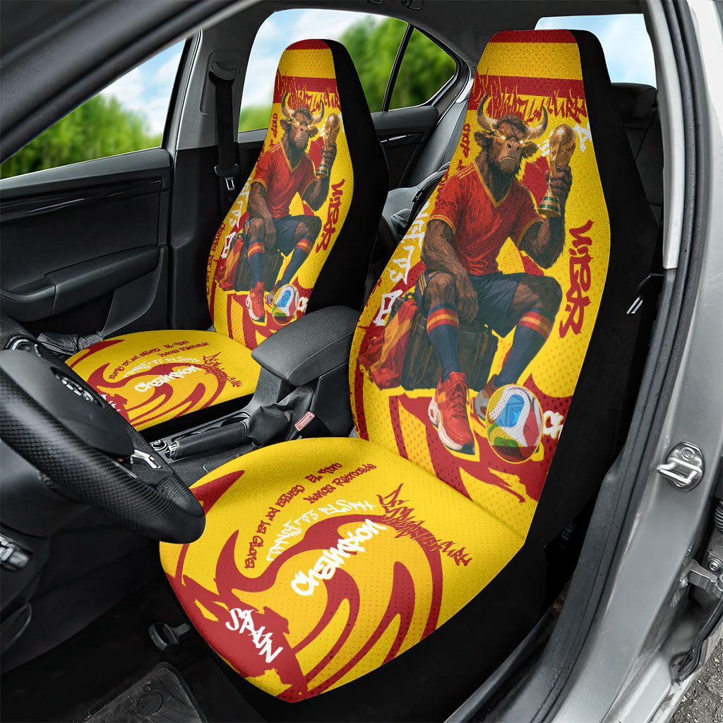 Spain Football Bull Mascot Car Seat Cover Spanish Pride Champion Soccer Trophy Graffiti