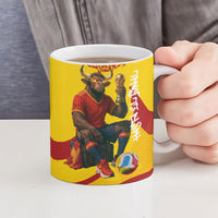 Spain Football Bull Mascot Ceramic Mug Spanish Pride Champion Soccer Trophy Graffiti