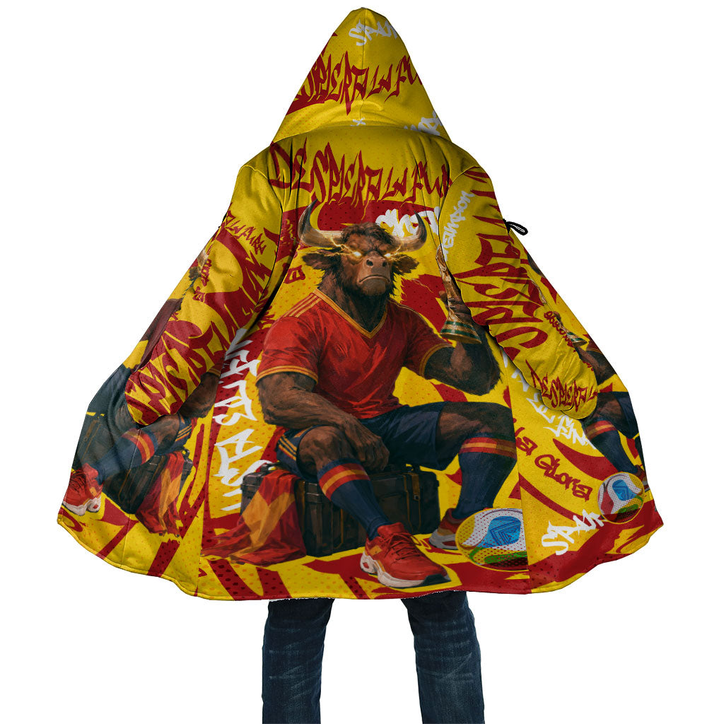 Spain Football Bull Mascot Cloak Spanish Pride Champion Soccer Trophy Graffiti
