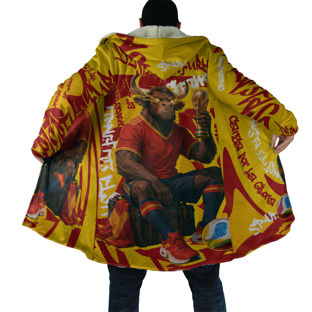 Spain Football Bull Mascot Cloak Spanish Pride Champion Soccer Trophy Graffiti