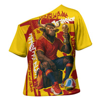 Spain Football Bull Mascot Cross Shoulder Shirt Spanish Pride Champion Soccer Trophy Graffiti