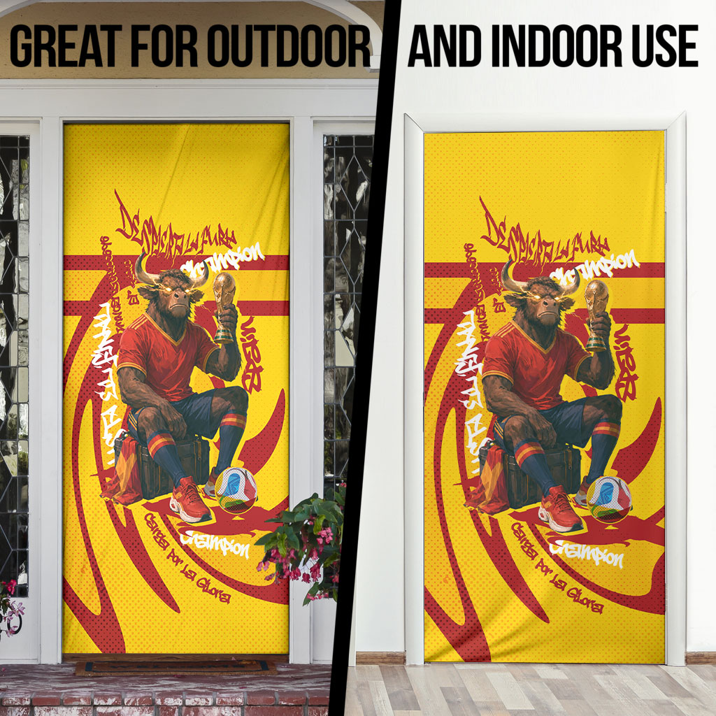 Spain Football Bull Mascot Door Cover Spanish Pride Champion Soccer Trophy Graffiti