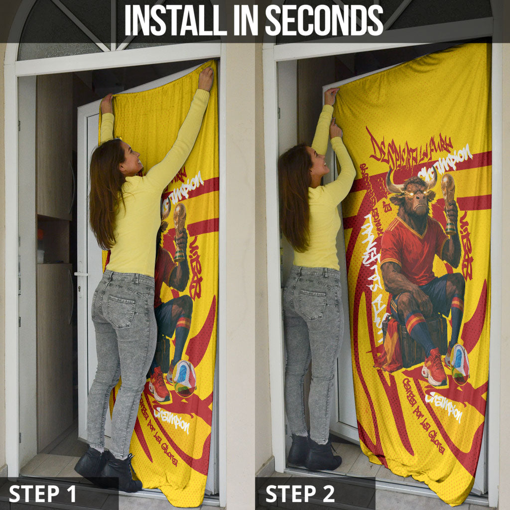 Spain Football Bull Mascot Door Cover Spanish Pride Champion Soccer Trophy Graffiti