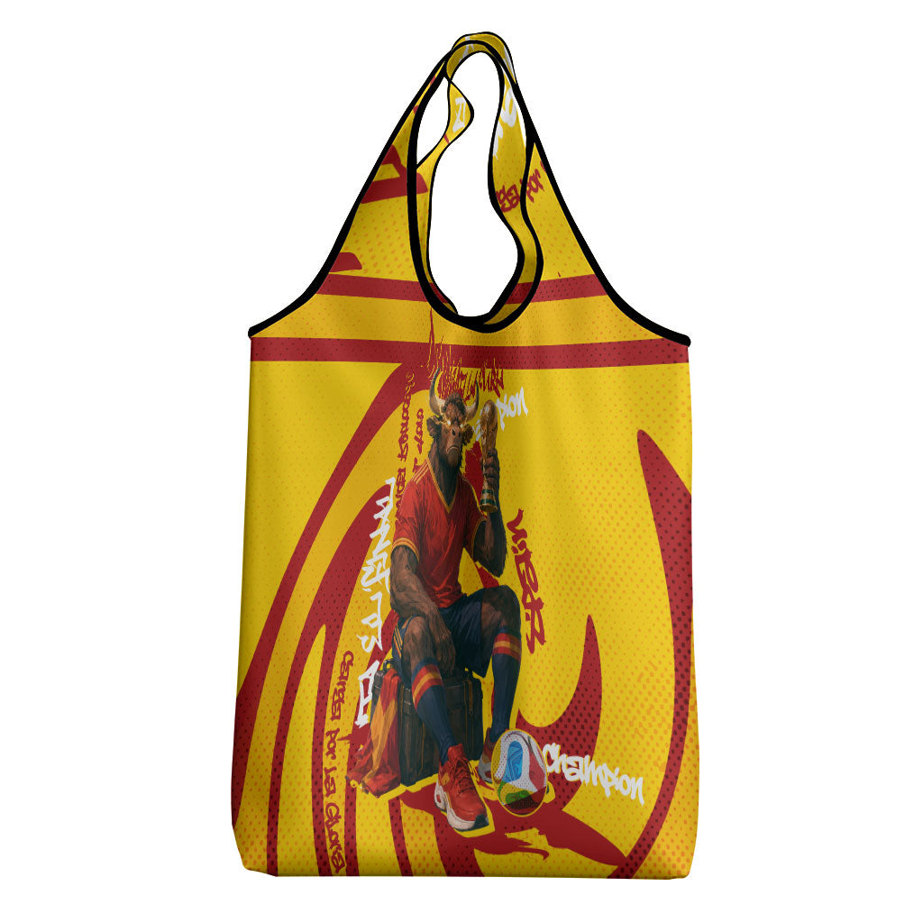 Spain Football Bull Mascot Grocery Bag Spanish Pride Champion Soccer Trophy Graffiti