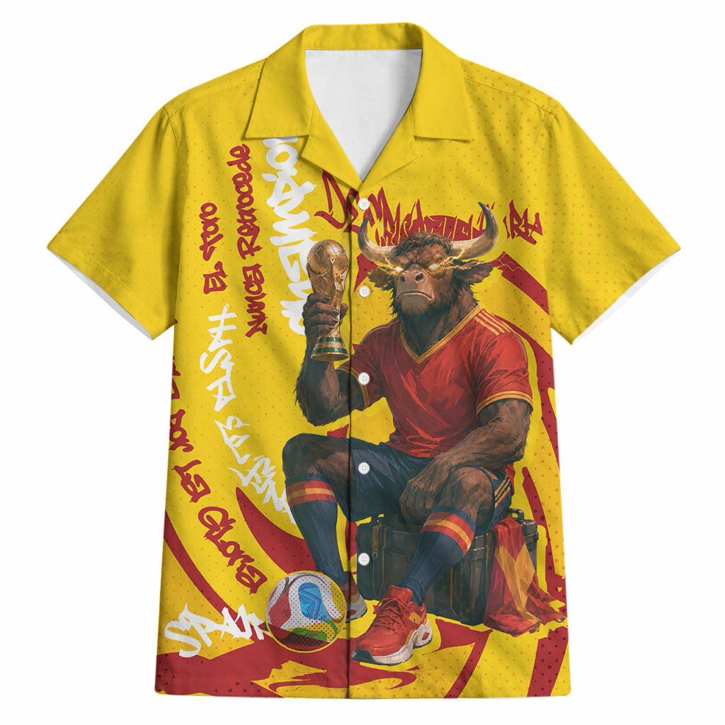 Spain Football Bull Mascot Hawaiian Shirt Spanish Pride Champion Soccer Trophy Graffiti
