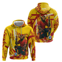 Spain Football Bull Mascot Hoodie Spanish Pride Champion Soccer Trophy Graffiti