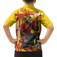 Spain Football Bull Mascot Kid Hawaiian Shirt Spanish Pride Champion Soccer Trophy Graffiti