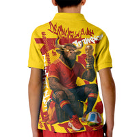 Spain Football Bull Mascot Kid Polo Shirt Spanish Pride Champion Soccer Trophy Graffiti