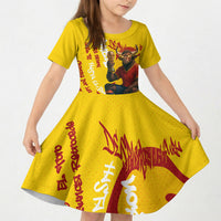 Spain Football Bull Mascot Kid Short Sleeve Dress Spanish Pride Champion Soccer Trophy Graffiti