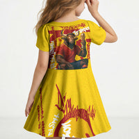 Spain Football Bull Mascot Kid Short Sleeve Dress Spanish Pride Champion Soccer Trophy Graffiti