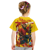 Spain Football Bull Mascot Kid T Shirt Spanish Pride Champion Soccer Trophy Graffiti