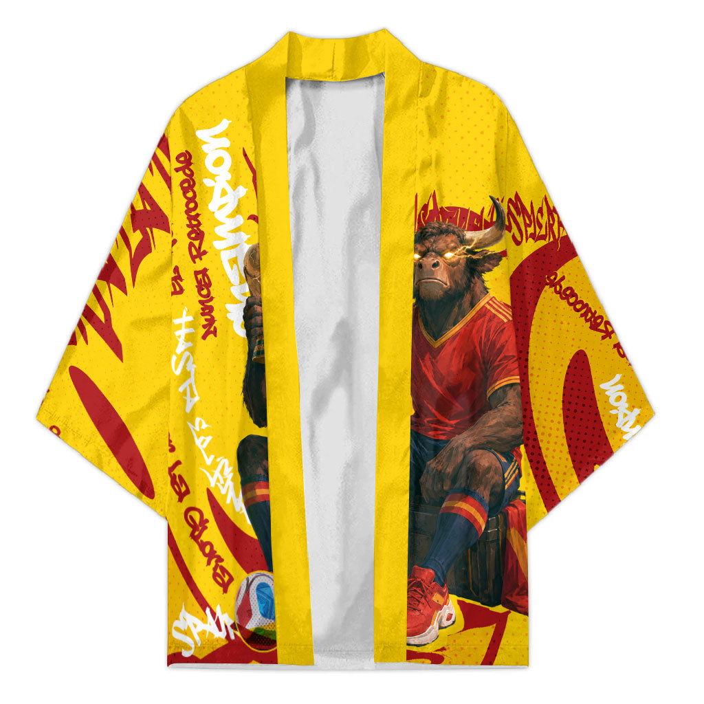 Spain Football Bull Mascot Kimono Spanish Pride Champion Soccer Trophy Graffiti