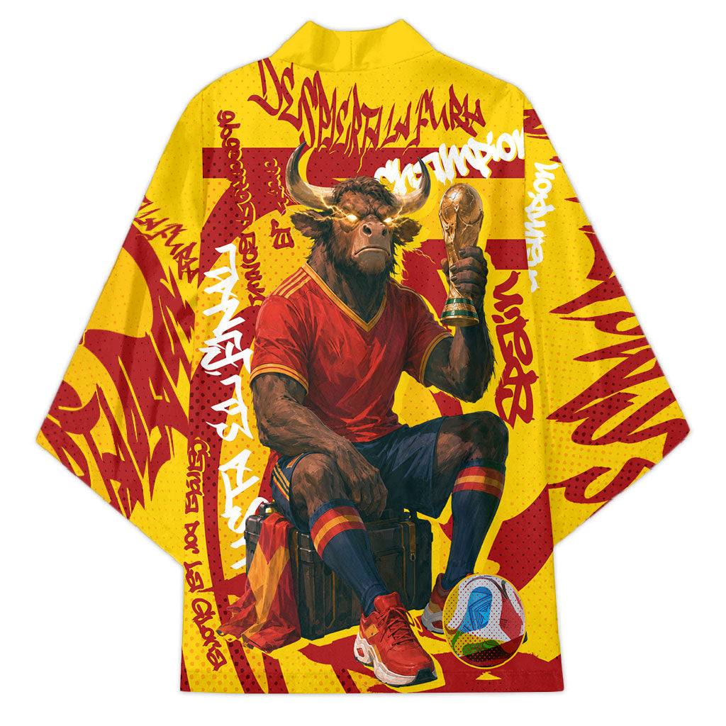 Spain Football Bull Mascot Kimono Spanish Pride Champion Soccer Trophy Graffiti