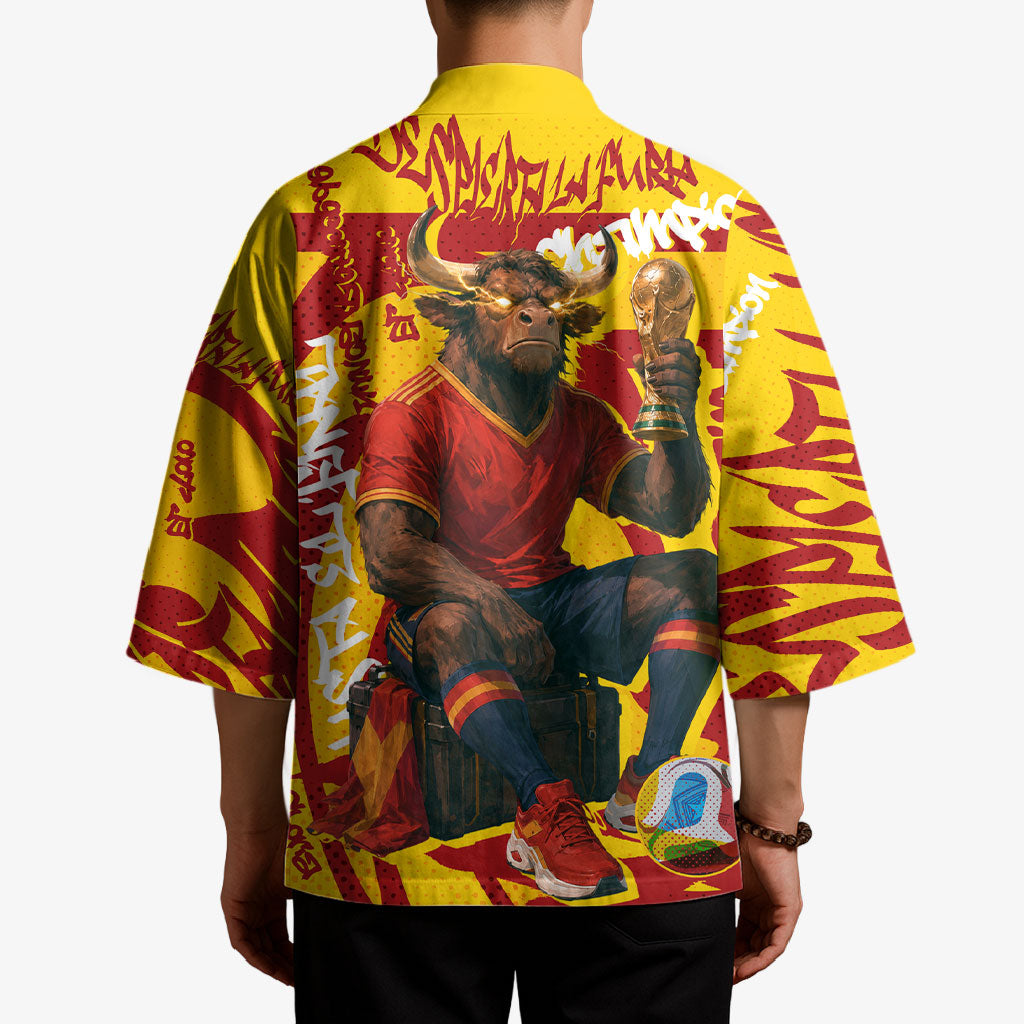 Spain Football Bull Mascot Kimono Spanish Pride Champion Soccer Trophy Graffiti