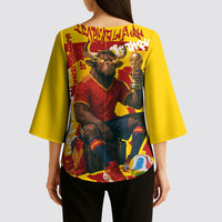 Spain Football Bull Mascot Kimono Sleeve Blouse Spanish Pride Champion Soccer Trophy Graffiti