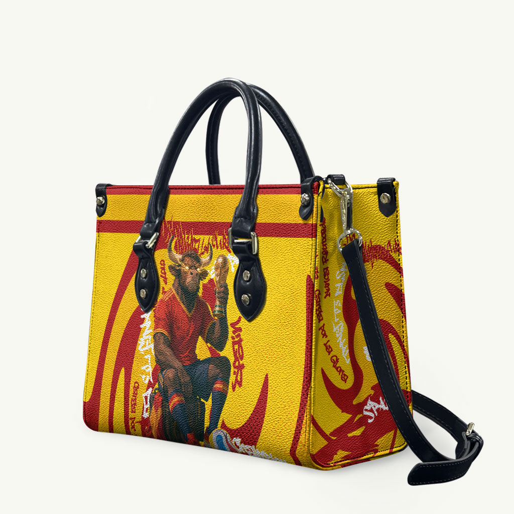 Spain Football Bull Mascot Leather Bag Spanish Pride Champion Soccer Trophy Graffiti