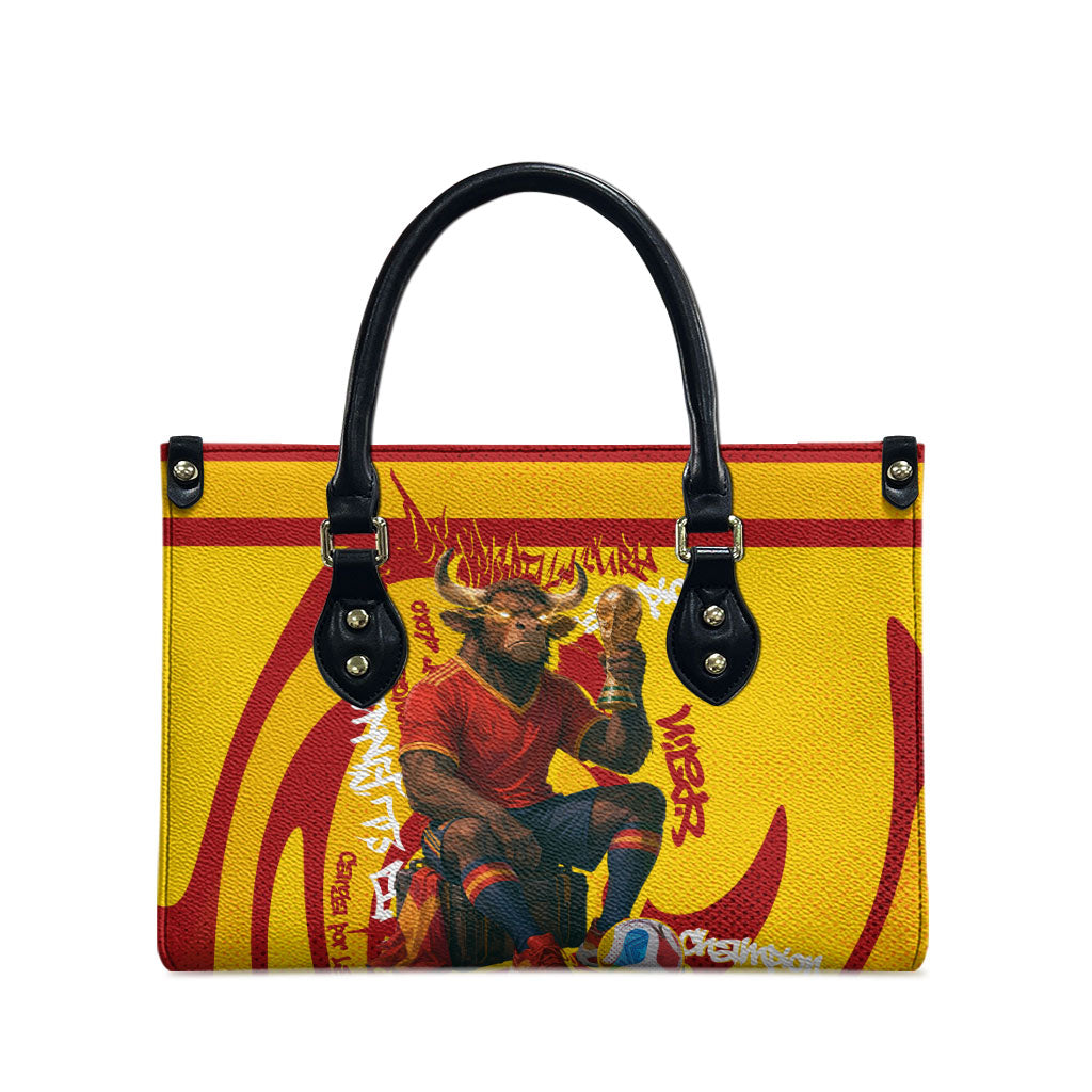 Spain Football Bull Mascot Leather Bag Spanish Pride Champion Soccer Trophy Graffiti