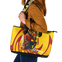 Spain Football Bull Mascot Leather Tote Bag Spanish Pride Champion Soccer Trophy Graffiti