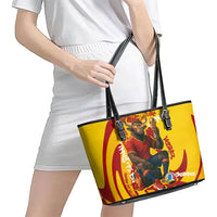 Spain Football Bull Mascot Leather Tote Bag Spanish Pride Champion Soccer Trophy Graffiti