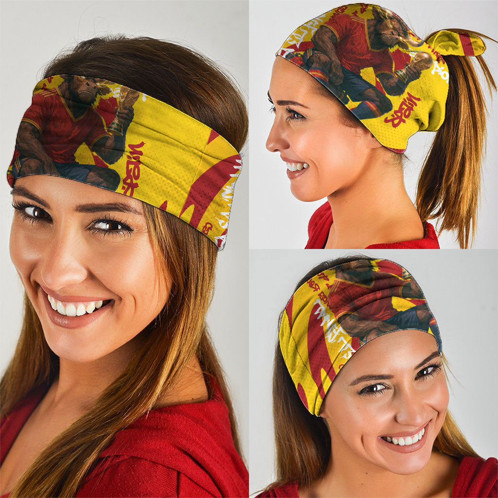 Spain Football Bull Mascot Neck Gaiter Spanish Pride Champion Soccer Trophy Graffiti
