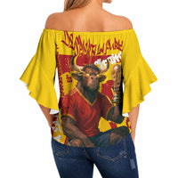 Spain Football Bull Mascot Off Shoulder Wrap Waist Top Spanish Pride Champion Soccer Trophy Graffiti