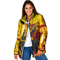 Spain Football Bull Mascot Padded Jacket Spanish Pride Champion Soccer Trophy Graffiti
