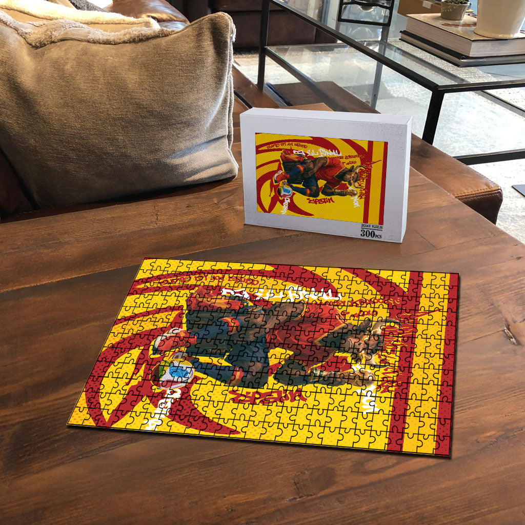 Spain Football Bull Mascot Puzzle Spanish Pride Champion Soccer Trophy Graffiti
