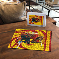 Spain Football Bull Mascot Puzzle Spanish Pride Champion Soccer Trophy Graffiti