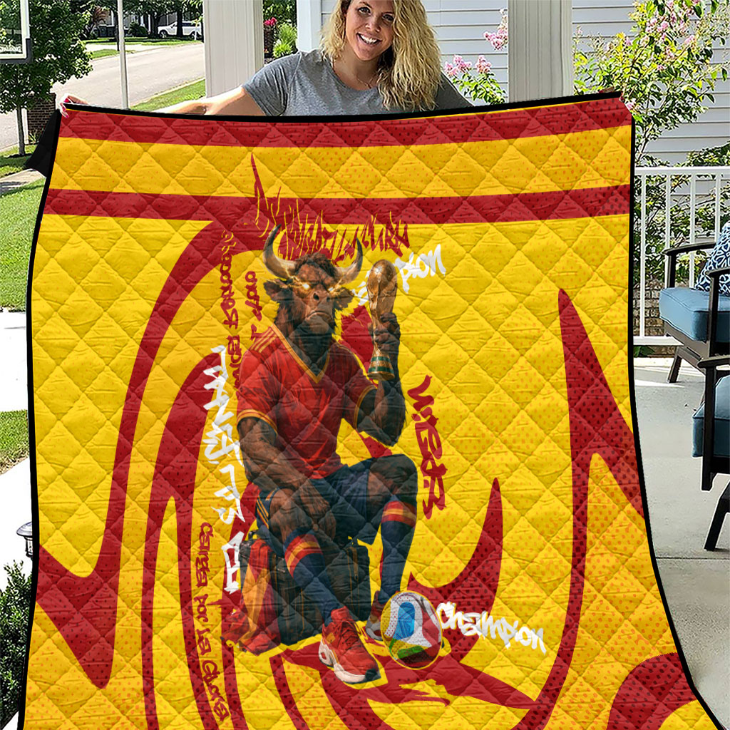 Spain Football Bull Mascot Quilt Spanish Pride Champion Soccer Trophy Graffiti