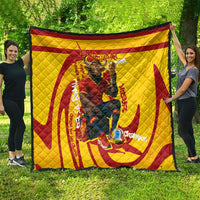Spain Football Bull Mascot Quilt Spanish Pride Champion Soccer Trophy Graffiti