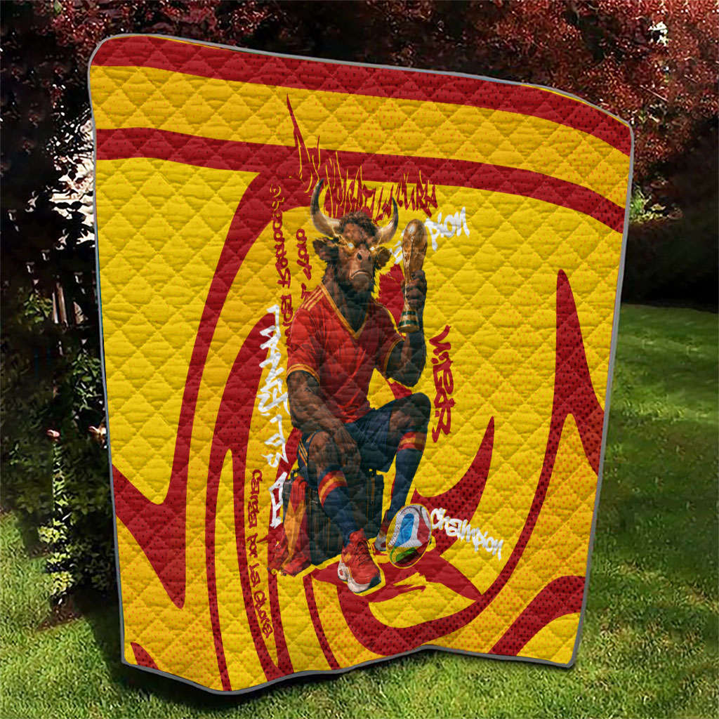 Spain Football Bull Mascot Quilt Spanish Pride Champion Soccer Trophy Graffiti